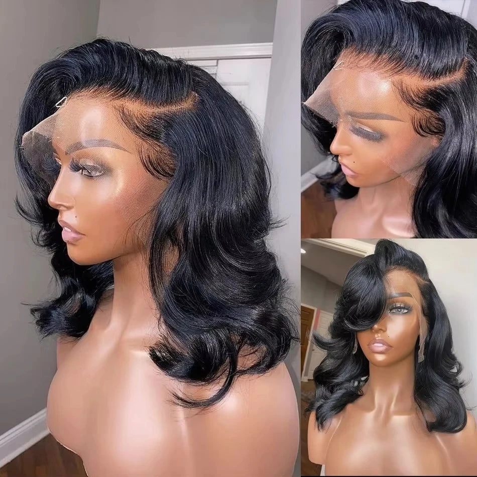 Brazilian Short Bob Body Wave 13x4 Transparent Lace Front Human Hair Wigs Transparent Lace Frontal Closure Remy Loose Wave Wig