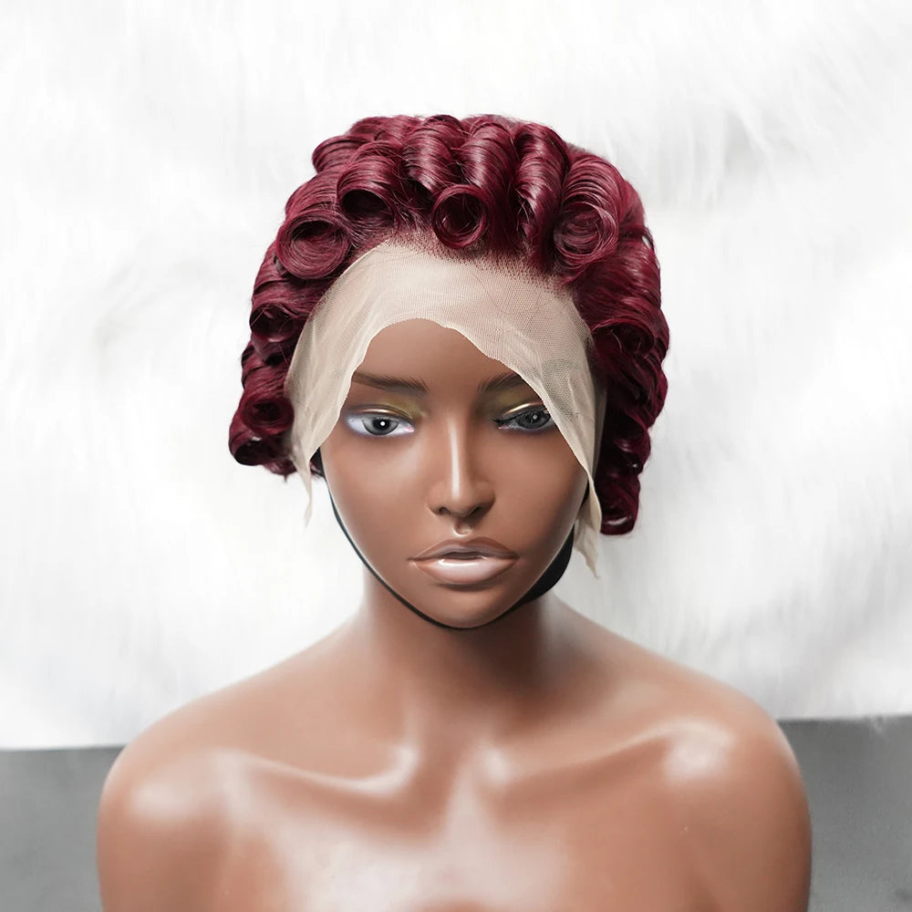 13x4 Lace Front Virgin Brazilian Human Hair Wigs for Black Women Perruque Pixie Cut Short Curly Bob Wigs