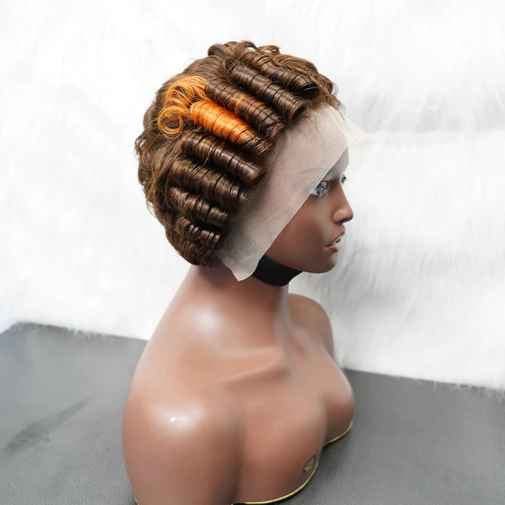 13x4 Lace Front Virgin Brazilian Human Hair Wigs for Black Women Perruque Pixie Cut Short Curly Bob Wigs