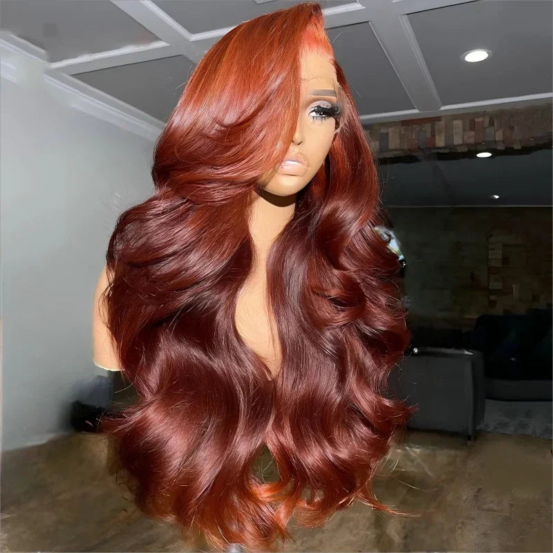 Custom Reddish Brown13x6 Lace Front Wigs Human Hair Pre Plucked 200% Density Body Wave Colored Human Hair Lace Frontal Human Wig