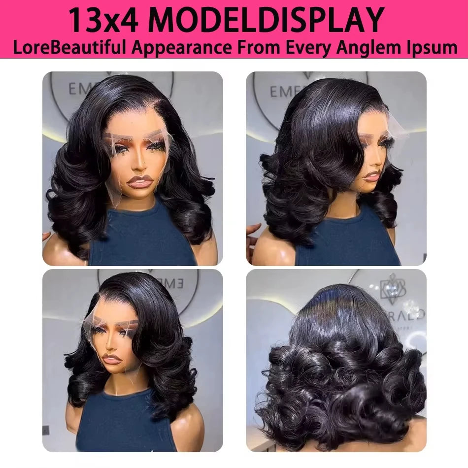 200% Density Loose Wave 13x4 Frontal Short Bob Wigs 100% Remy Human Hair Natural Black 4x4 Closure Body Wave Bob Wigs for Women