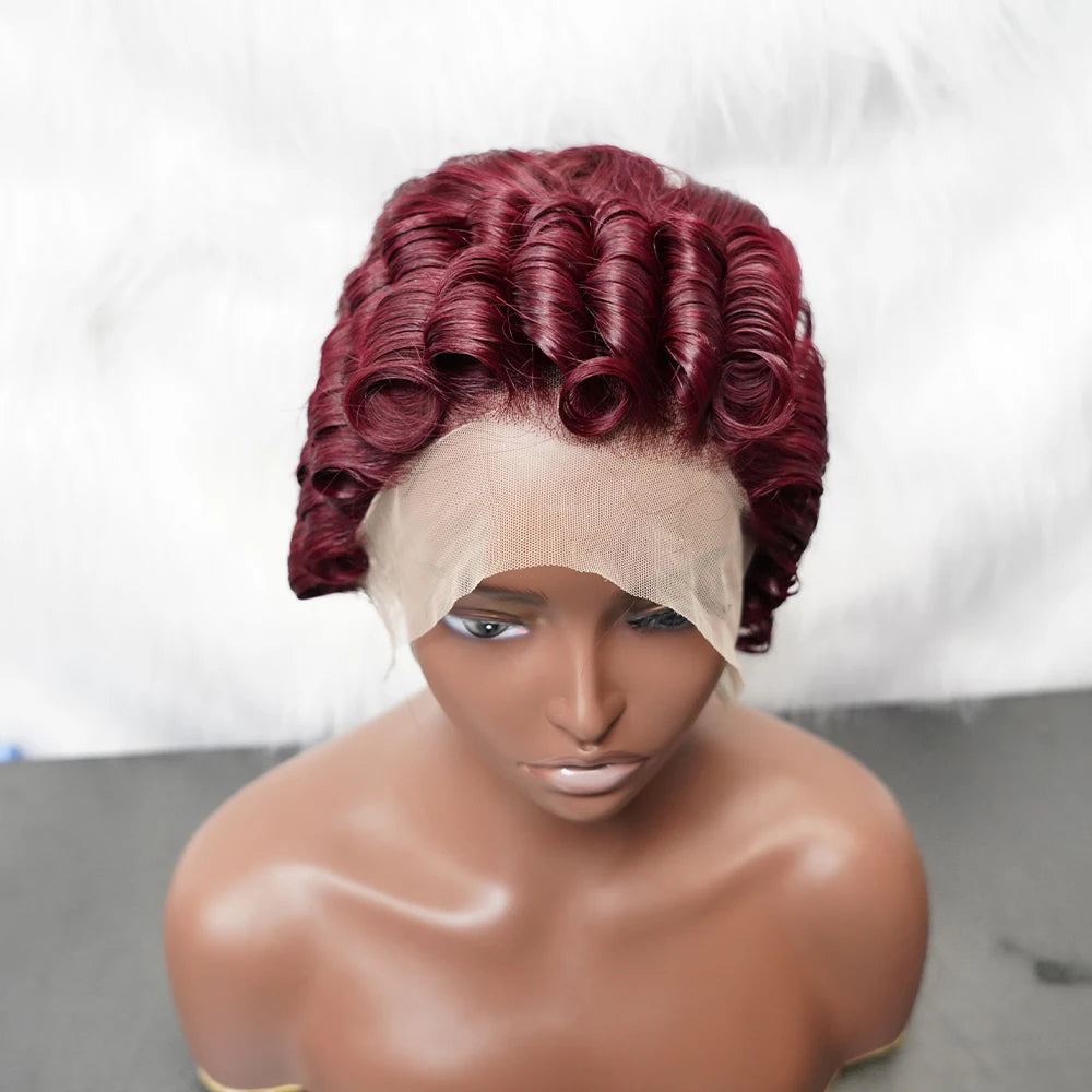 13x4 Lace Front Virgin Brazilian Human Hair Wigs for Black Women Perruque Pixie Cut Short Curly Bob Wigs