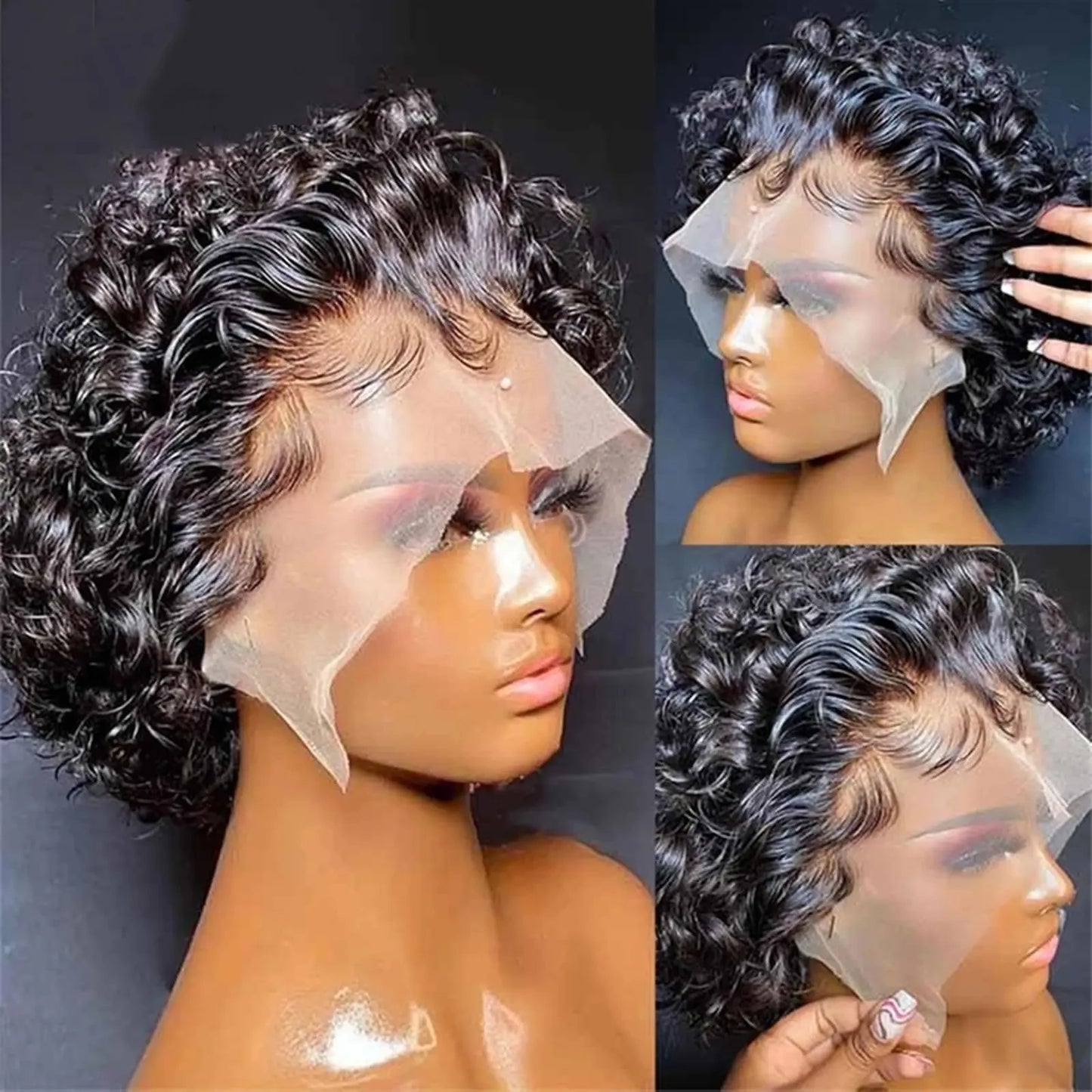 Pixie Cut Wig Frontal Lace Wig 13X4 Human Hair Transparent Lace Wigs for Women Natural Color Brazilian