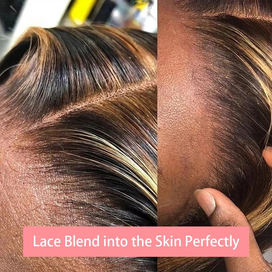 180% Density Short Bob Wigs Highlight Straight Lace Front Wigs Blonde 13x4 HD Lace Front Wig 100% Virgin Human Hair #4/27 Color