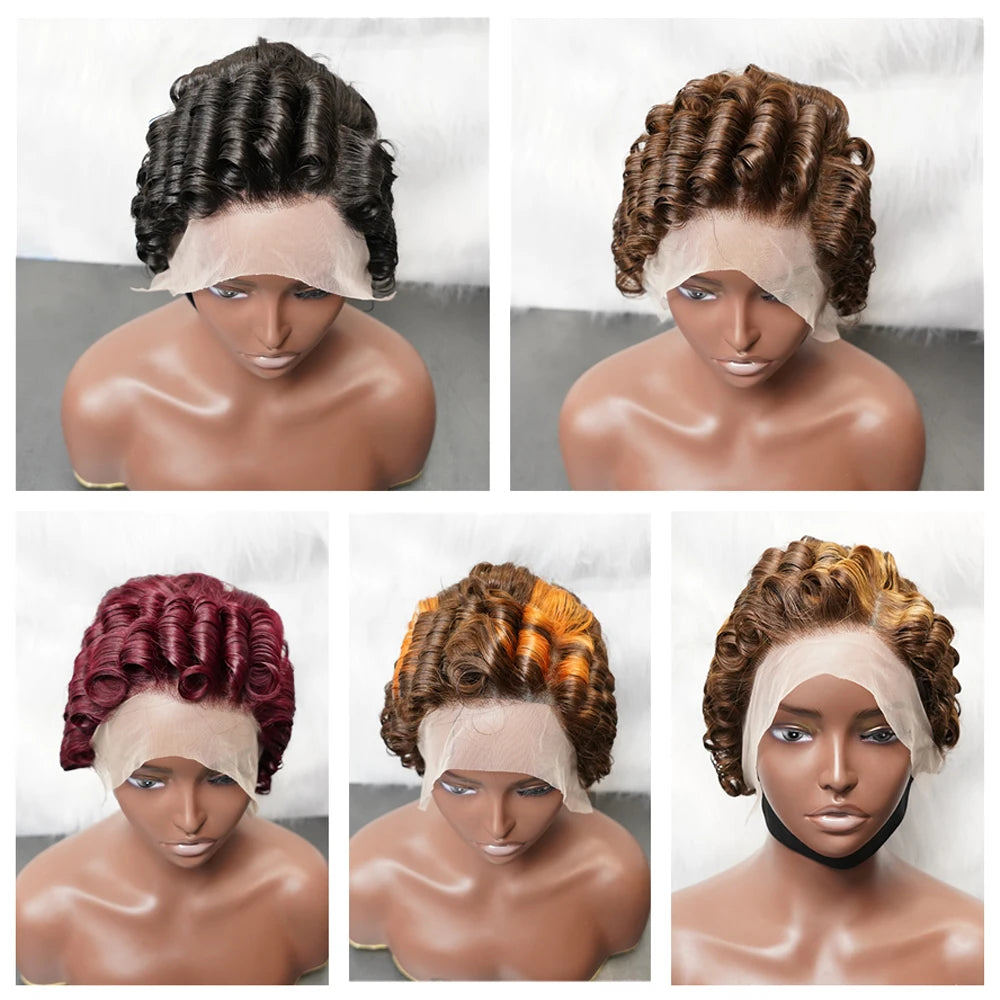 13x4 Lace Front Virgin Brazilian Human Hair Wigs for Black Women Perruque Pixie Cut Short Curly Bob Wigs