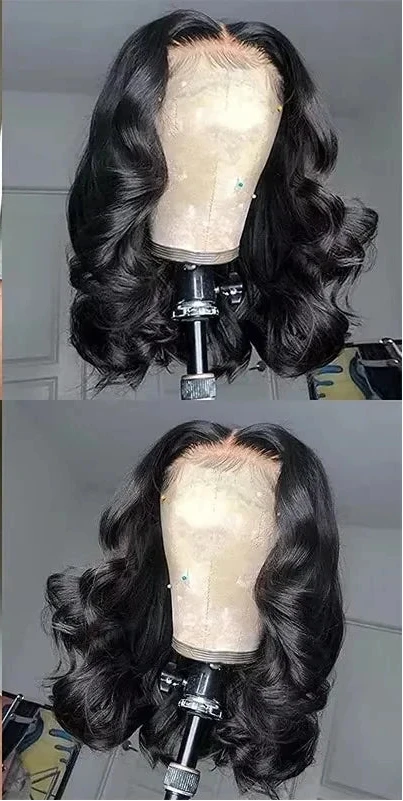 Brazilian Short Bob Body Wave 13x4 Transparent Lace Front Human Hair Wigs Transparent Lace Frontal Closure Remy Loose Wave Wig