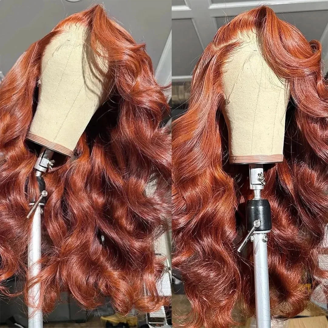 Custom Reddish Brown13x6 Lace Front Wigs Human Hair Pre Plucked 200% Density Body Wave Colored Human Hair Lace Frontal Human Wig