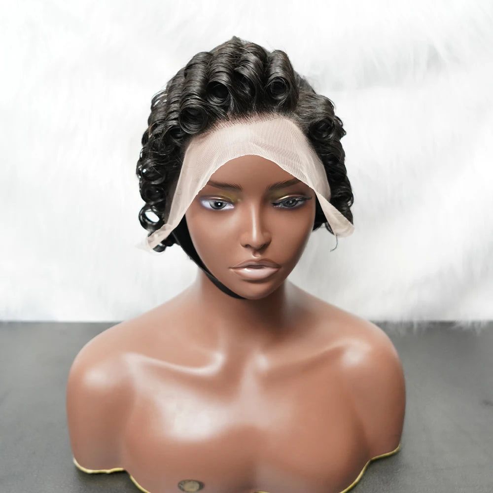 13x4 Lace Front Virgin Brazilian Human Hair Wigs for Black Women Perruque Pixie Cut Short Curly Bob Wigs