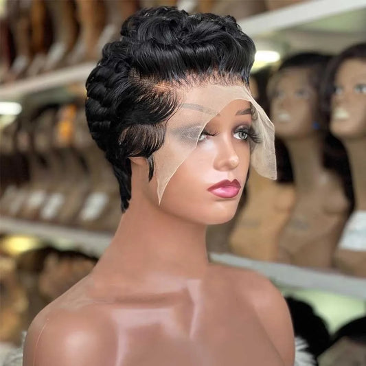 13x4 Lace Front Virgin Brazilian Human Hair Wigs for Black Women Perruque Pixie Cut Short Curly Bob Wigs