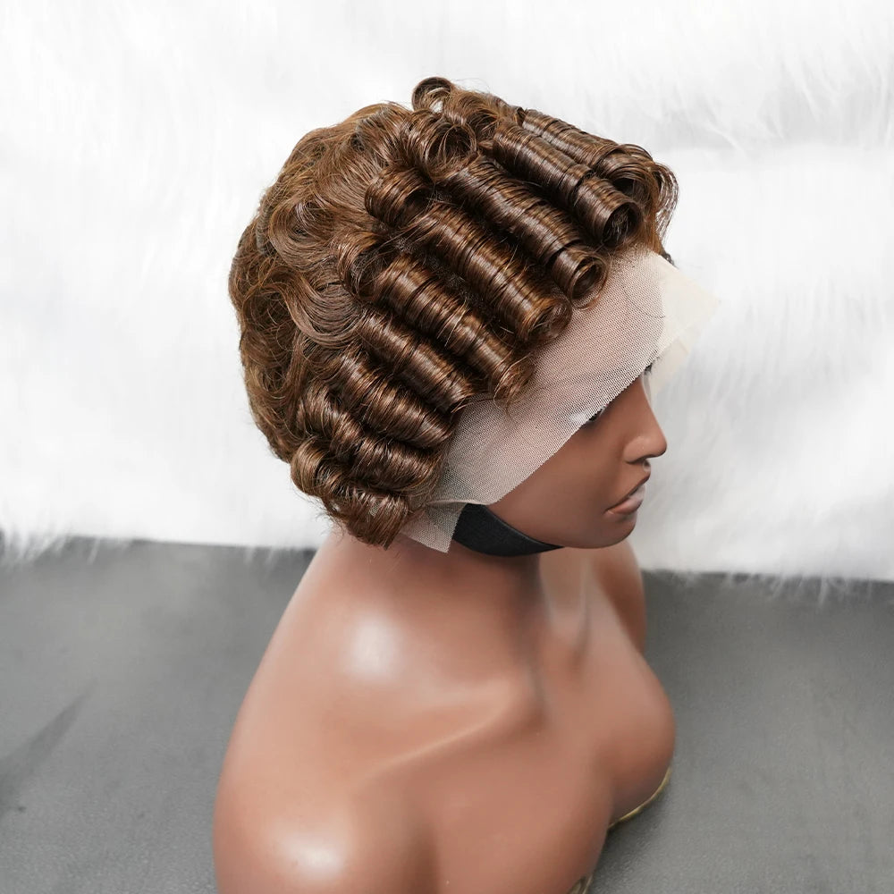 13x4 Lace Front Virgin Brazilian Human Hair Wigs for Black Women Perruque Pixie Cut Short Curly Bob Wigs