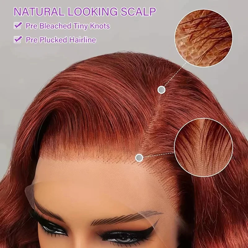 Custom Reddish Brown13x6 Lace Front Wigs Human Hair Pre Plucked 200% Density Body Wave Colored Human Hair Lace Frontal Human Wig