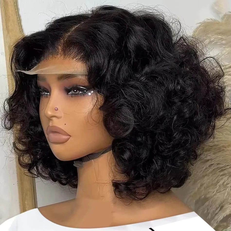 Brazilian Short Bob Body Wave 13x4 Transparent Lace Front Human Hair Wigs Transparent Lace Frontal Closure Remy Loose Wave Wig