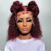 200% Density 99J Burgundy Deep Water Wave Curly Bob 13x4 Lace Frontal Wig Transparent Lace Front Wigs  Human Hair 12 14 Inch