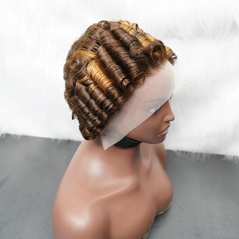 13x4 Lace Front Virgin Brazilian Human Hair Wigs for Black Women Perruque Pixie Cut Short Curly Bob Wigs