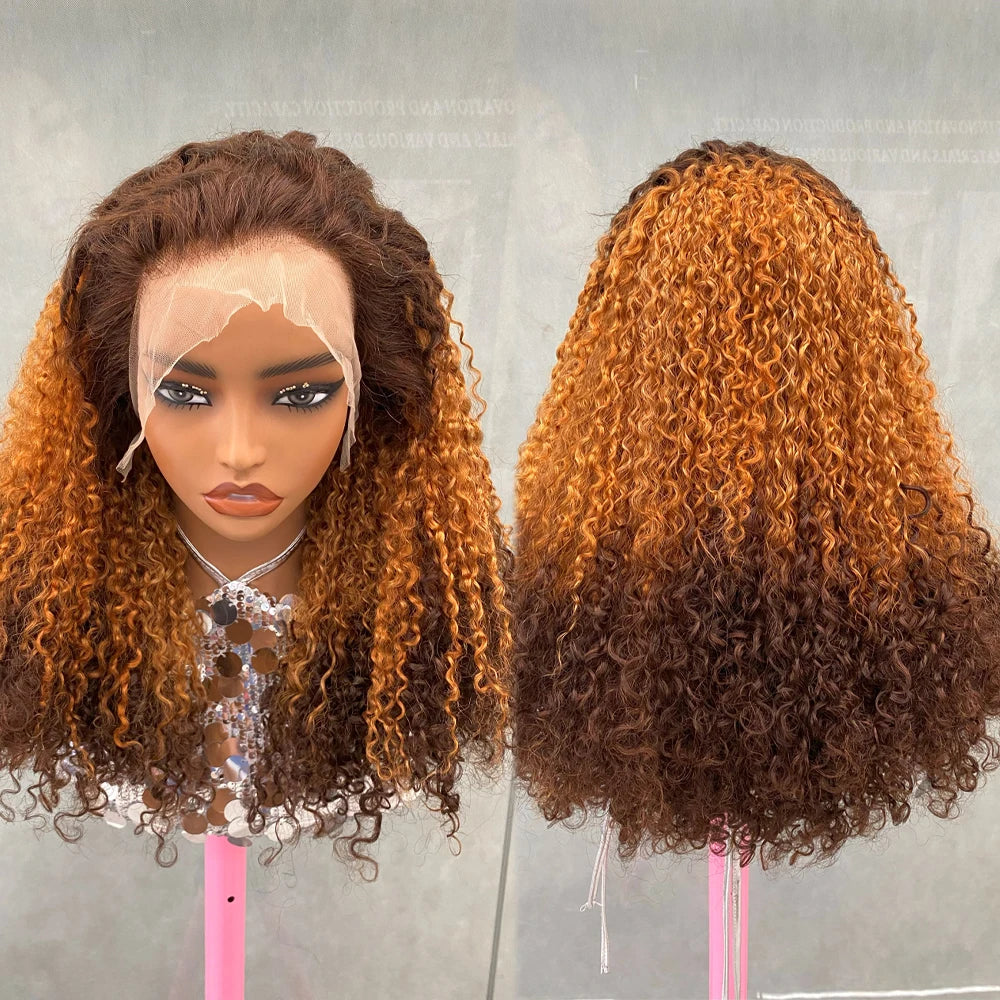 Custom Raw Highlight Lace Front Wig Brazilian  Pixie Curls Wig