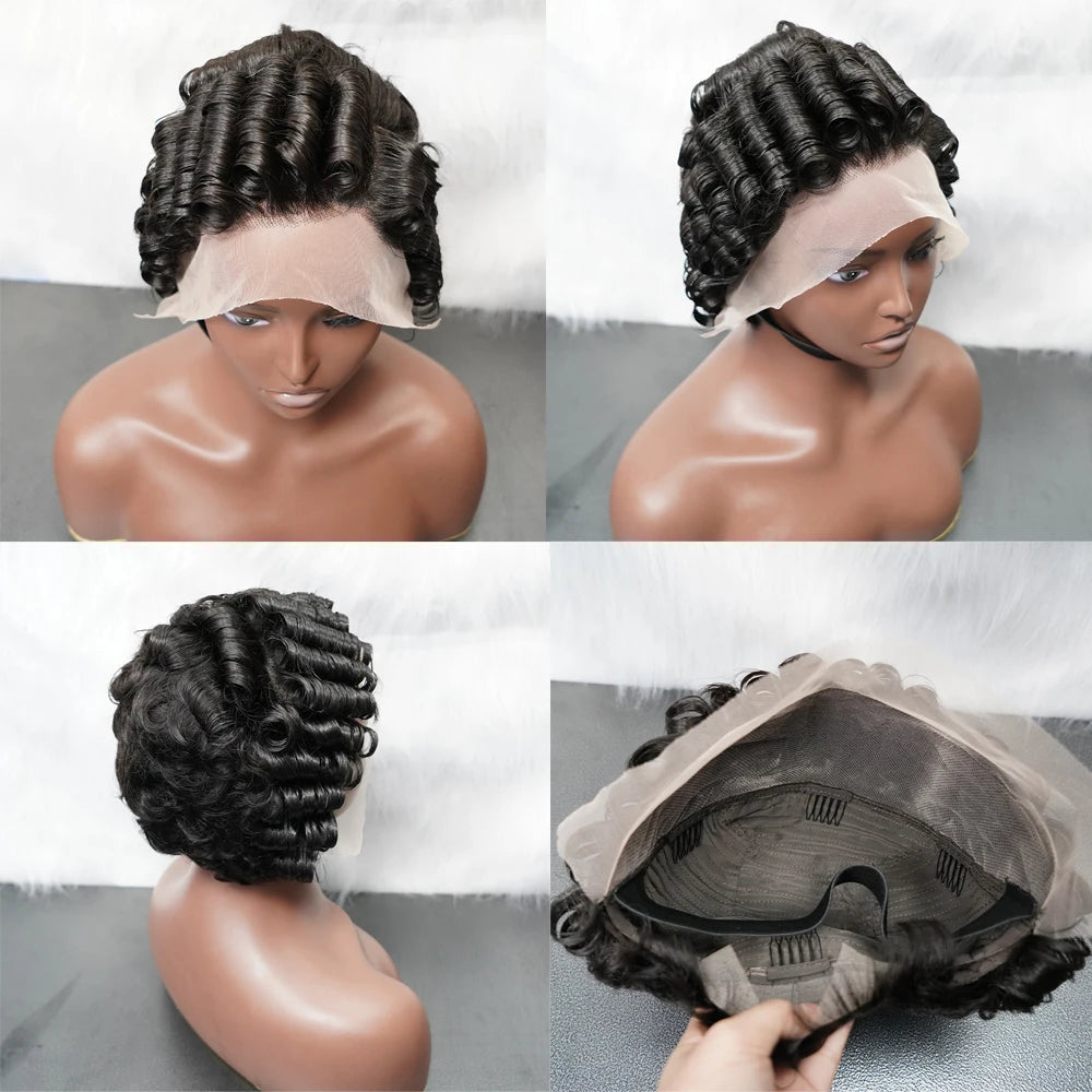 13x4 Lace Front Virgin Brazilian Human Hair Wigs for Black Women Perruque Pixie Cut Short Curly Bob Wigs