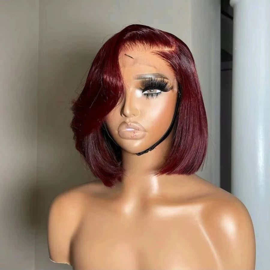 Bob 99J Burgundy Short Bob Wig Human Hair 13x4 Lace Front Wig Brazilian Straight Red Color for Women 100% Human Hair 14 16 Inch