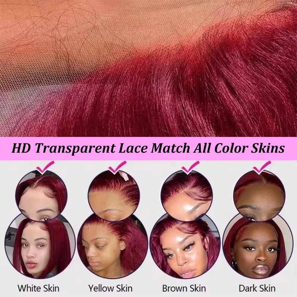 Bob 99J Burgundy Short Bob Wig Human Hair 13x4 Lace Front Wig Brazilian Straight Red Color for Women 100% Human Hair 14 16 Inch