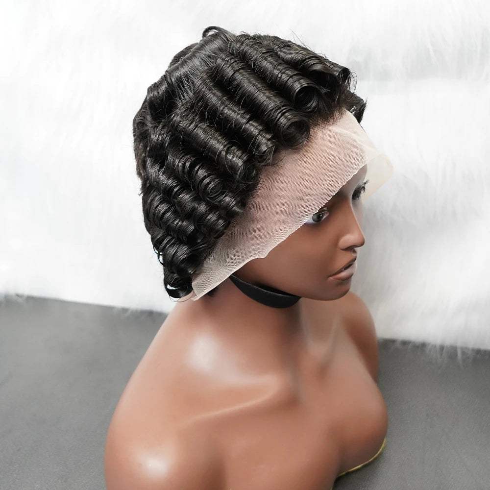 13x4 Lace Front Virgin Brazilian Human Hair Wigs for Black Women Perruque Pixie Cut Short Curly Bob Wigs