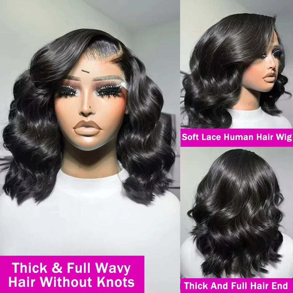 200% Density Loose Wave 13x4 Frontal Short Bob Wigs 100% Remy Human Hair Natural Black 4x4 Closure Body Wave Bob Wigs for Women