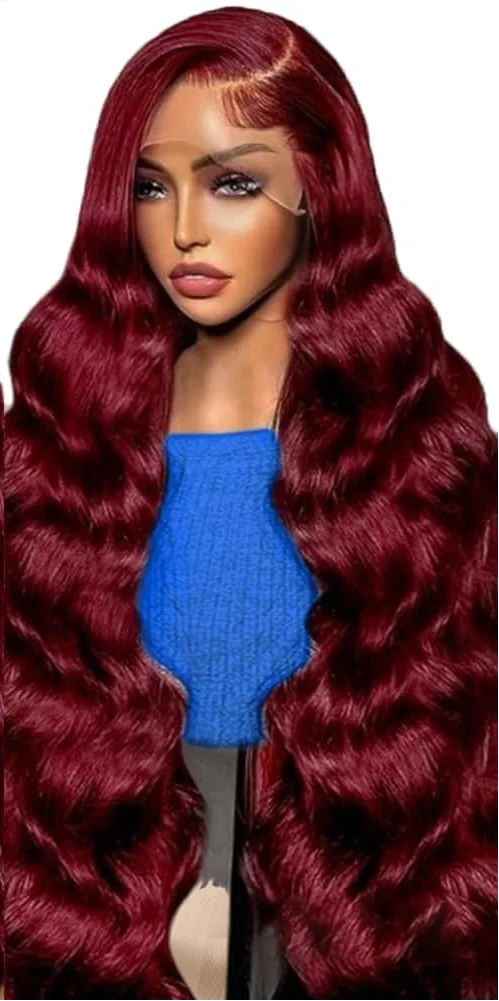 30 34 Inch 99J Burgundy 13x6 Lace Frontal Wigs Red Colored Body Wave 13x4 HD Transparent Lace Front Human Hair Wig For Women