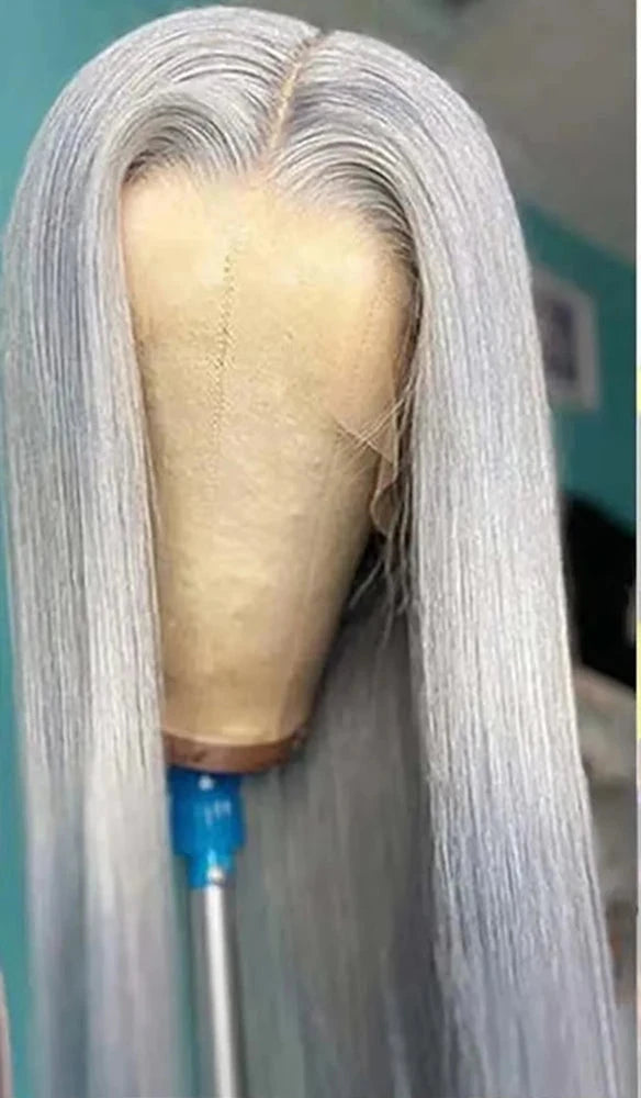 Silver Grey Colored Straight Lace Front Human Hair Wigs HD Transparent 13x4 13x6 Lace Frontal Wigs For Women Pre Plucked