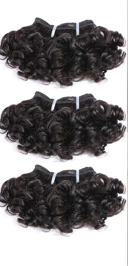 Bouncy Curly Hair Bundles Double Draw Indian 6inch Short Cut Remy Human Hair Extensions Natural Black Brown Color free shipping