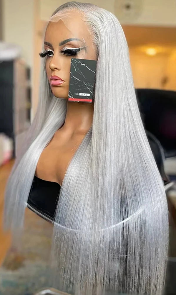 Silver Grey Colored Straight Lace Front Human Hair Wigs HD Transparent 13x4 13x6 Lace Frontal Wigs For Women Pre Plucked